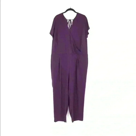 Loft Plus‎ Size Purple Petal Flutter Sleeve Tie Back Jumpsuit Size 24 NWT - Picture 4 of 14